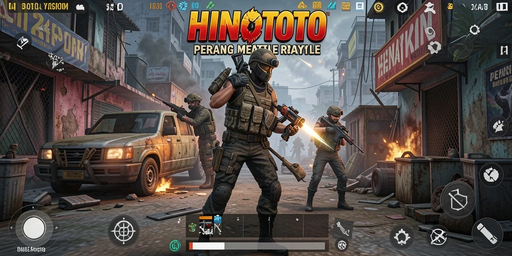 Tampilan layar permainan <strong>HINOTOTO</strong> yang menegangkan di arena Battle Royale.